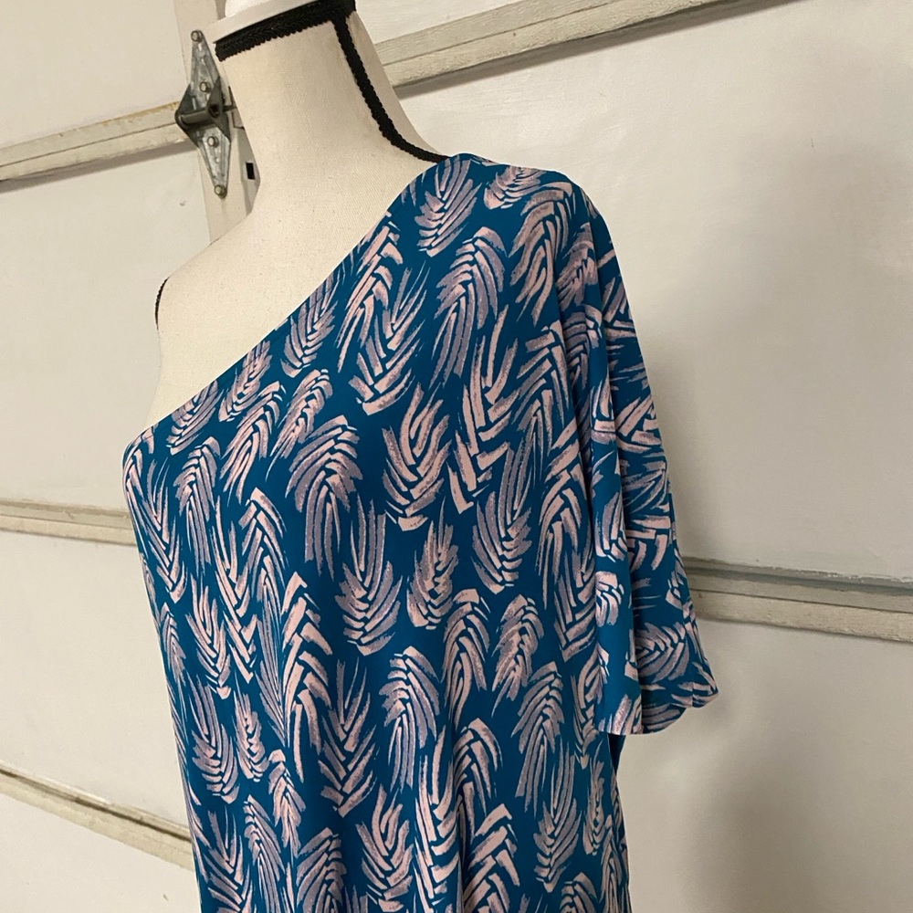 Leota turquoise green & pink & gray one shoulder top blouse shirt size 14 / 16 - Picture 10 of 16